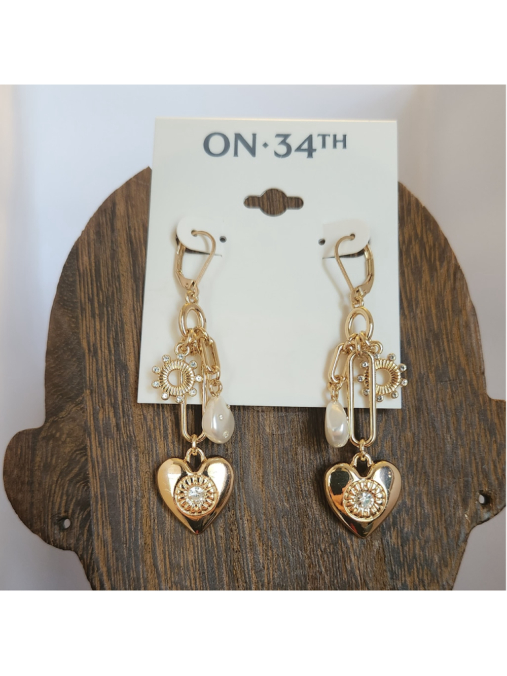 ON·34TH Gold and White Heart Drop Earrings - Picture 5 of 6